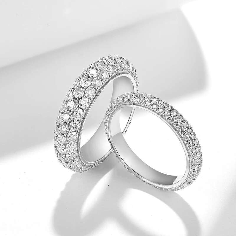 Full Moissanite Diamond D Color Womens Ring S925 Sterling Sliver 18K White Gold Plated Rings Fine Jewelry for Couple