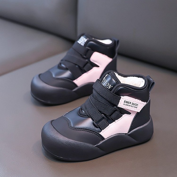 Winter Fashion Children Youth Waterproof Leather Walkfashion Girls Sneaker Rubber Hiking Shoe Kids Toddler Snow Warm Boots Fur Shoes Sizes 27 - 37 dh1