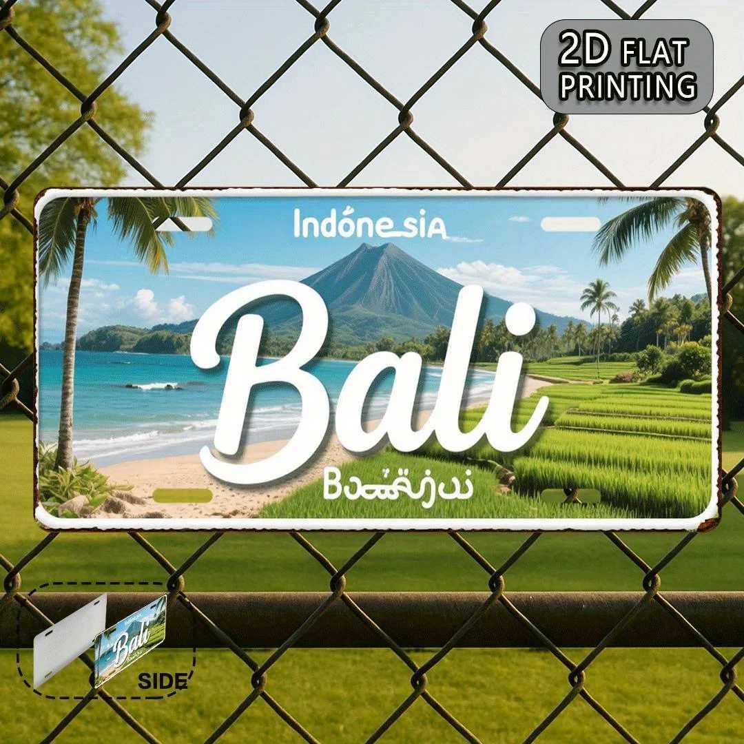 Bali Indonesia Vintage Metal License Plate - Aluminum Wall Art with Tropical Beach Volcano Design Rustic Home Decor for LiM251114