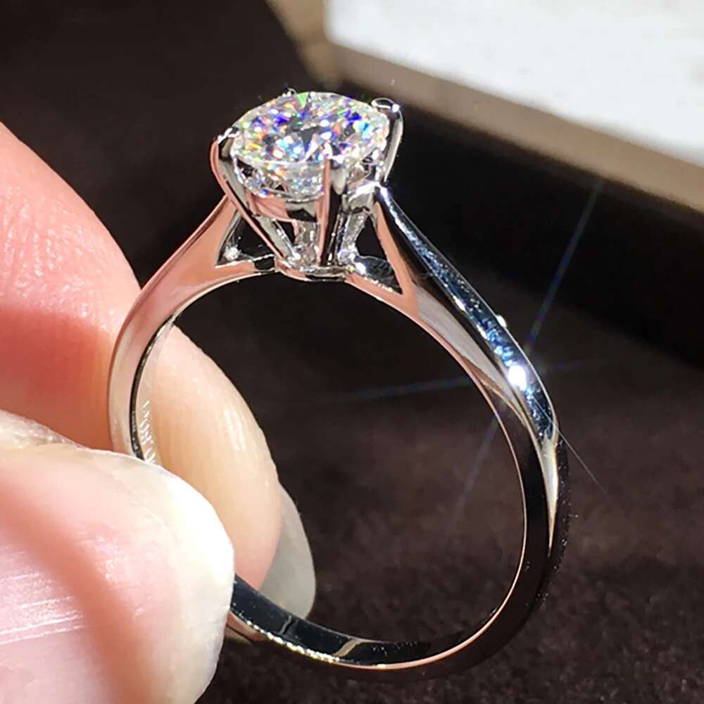 Custom Real Platinum PT950 Women Ring Moissanite Diamonds Round Party Engagement Anniversary Wedding Ring Trendy