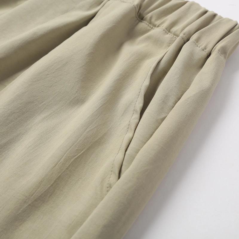Women's Pants Casual Cargo Elastic Waist Straight Leg Trousers With Buttons Zip Pockets Outdoor Hiking Workwear Solid Color Z260314