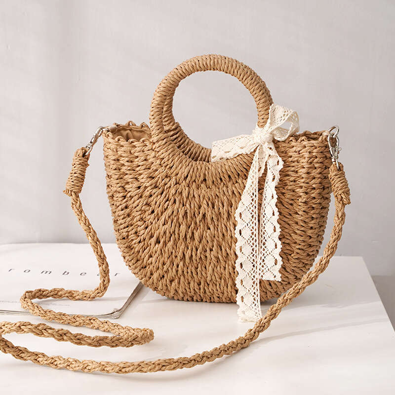 Handmade Beach Bag Xiaoxiangfeng Moon For Women's Crossbody Exquisite Grass Tourism Photography Leisi Ribbon Handmade Woven Bag Kq2