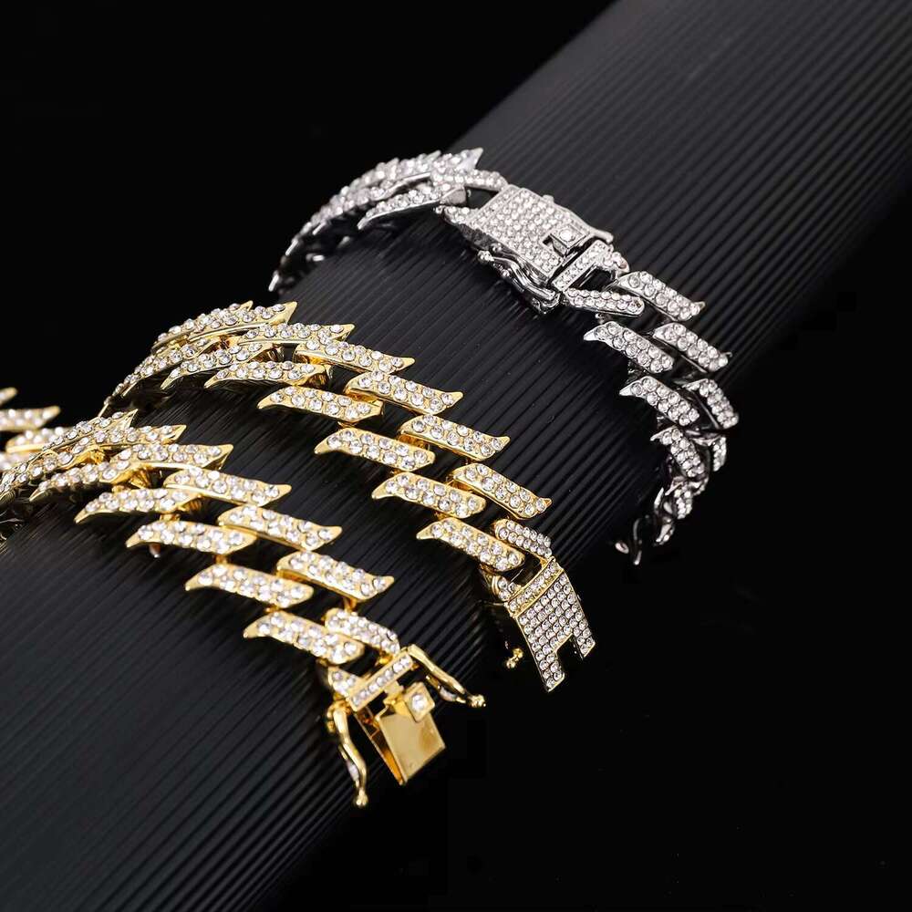 DHCollections Iced Out Cuban Link Chain Necklace for Men Women Spike Design Bling Rhinestone Hip Hop Choker Gold & Silver Plated Statement Jewellery
