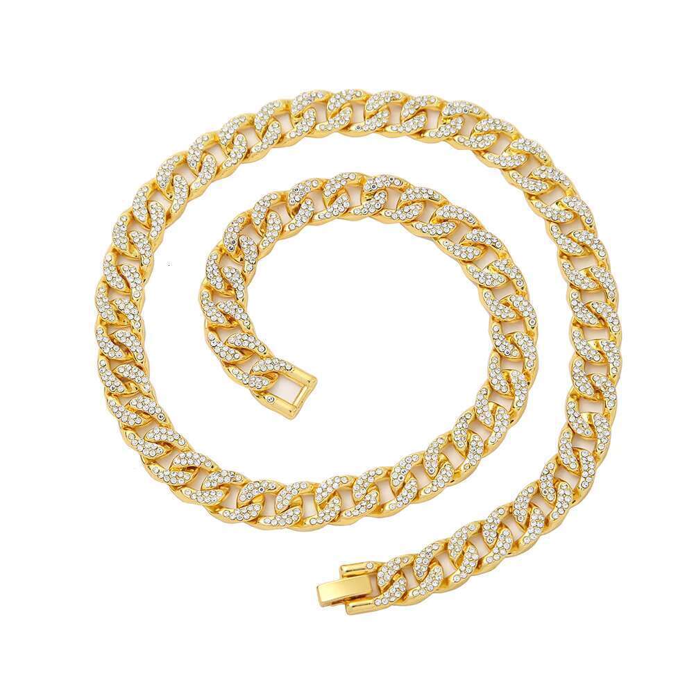 DHCollections Hip Hop Chain Necklace for Men Bling Iced Out Cuban Link Chain Gold Silver Plated Rhinestone Rapper Necklace Fashion Jewellery 18-24 Inc