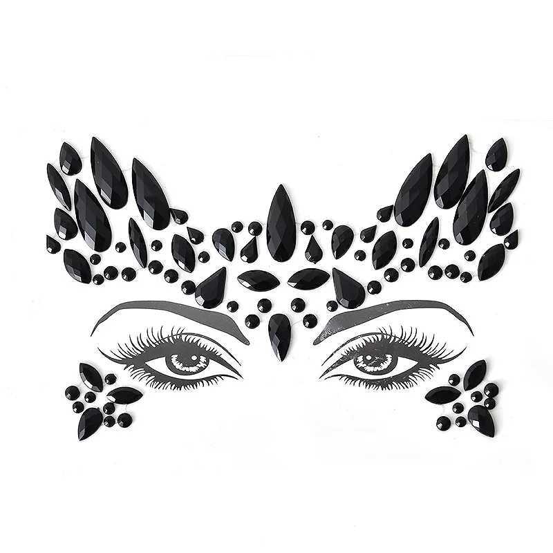 Halloween 3D Black Crystal Stickers Carnival Decoration Fashion Shining Colorful Acrylic Facial Stickers Temporary Tattoo StickersXJ25414