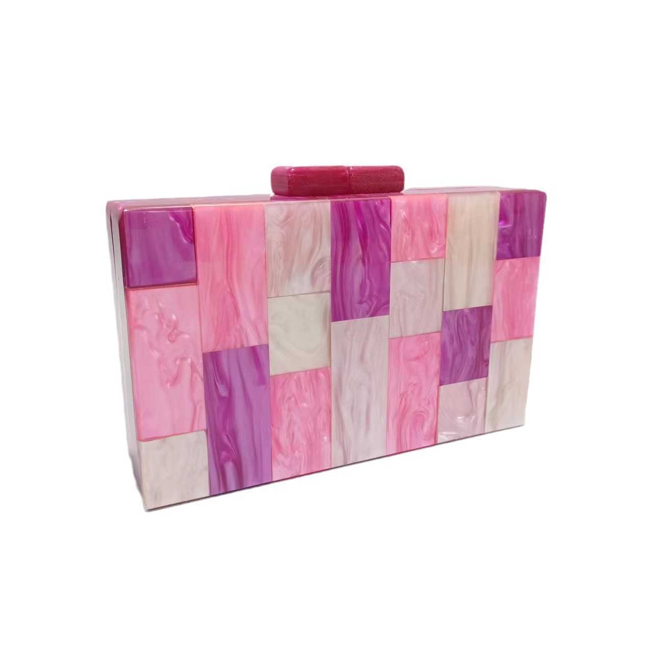 Womens New Contrast Colored Spliced Acrylic Dinner Bag Single Shoulder Oblique Cross Wedding Banquet Handbag