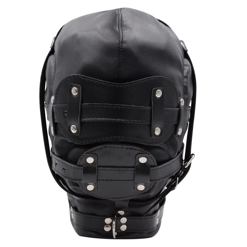 Black Sexy PU Leather Bondage Hood Metal Buckle Punk Eye Masks for Adults Fetish Cosplay Costumes Party Games Full Covered Masks 250410