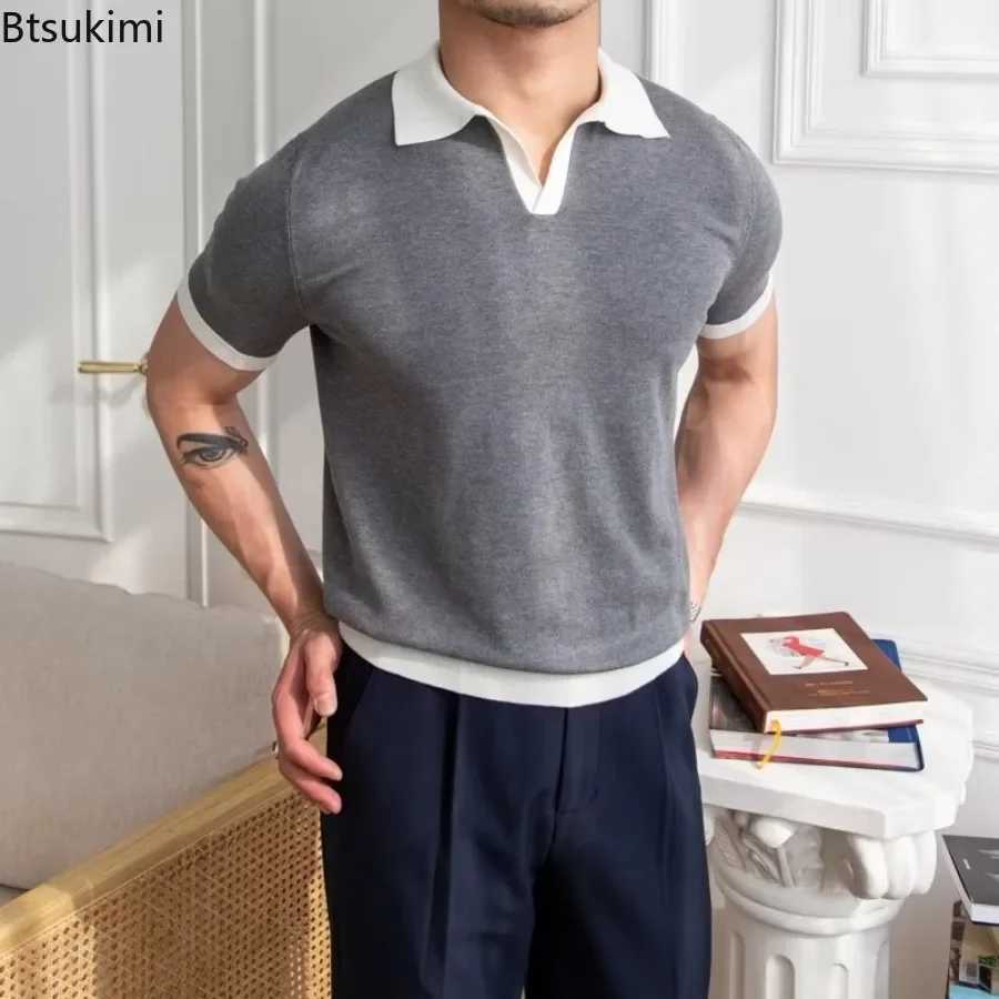 New mens elegant knitted polo shirt casual edition lapel T-shirt summer breathable loose top W250414