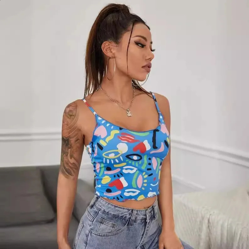 2024 Summer Womens Sling Top Sexy Sports Single Shoulder Strapless Vest Strawberry Printed Crop 250407