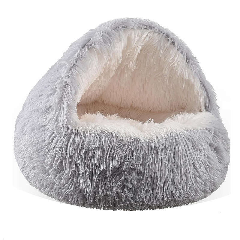 Cat Winter Warm Shell Semi-Enclosed House Dog Long Plush Pet Bed Wholesale