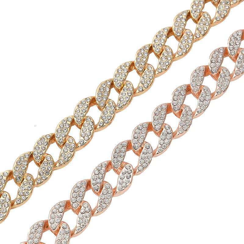 DHcollections Full Dia 15mm Cuban K Chain Necklace Zinc Iced Out Rhies Hiphop Jewelry