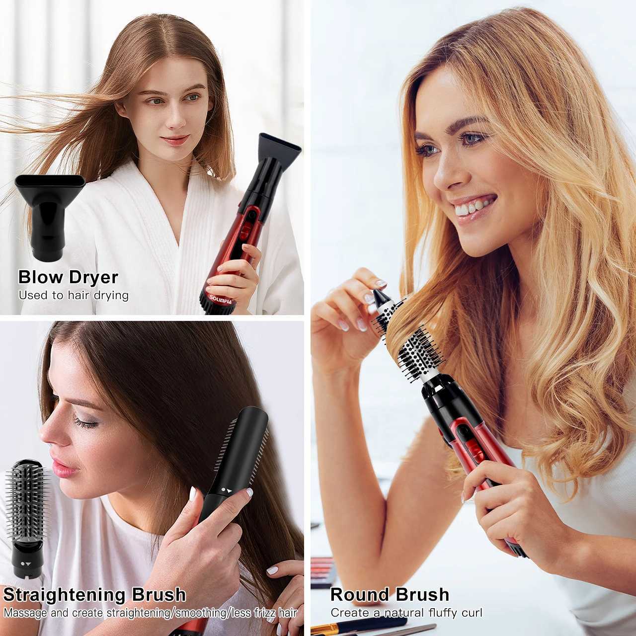 3 in 1 Hair Dryer Volumizer Brush Negative Ion Hot Air Brush with 3 Temperature Settings for Drying Straightening CurlingT251114