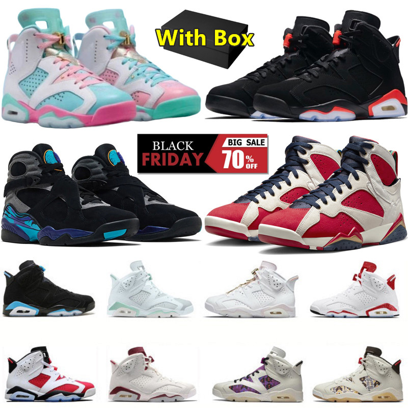 With Box 6s 7s 8s mens basketball shoes 7 Black Infrared UNC Washed Denim Toro Metallic Silver 8 Playoffs 8 Trophy Room Parika Men Trainers Sports Sneakers