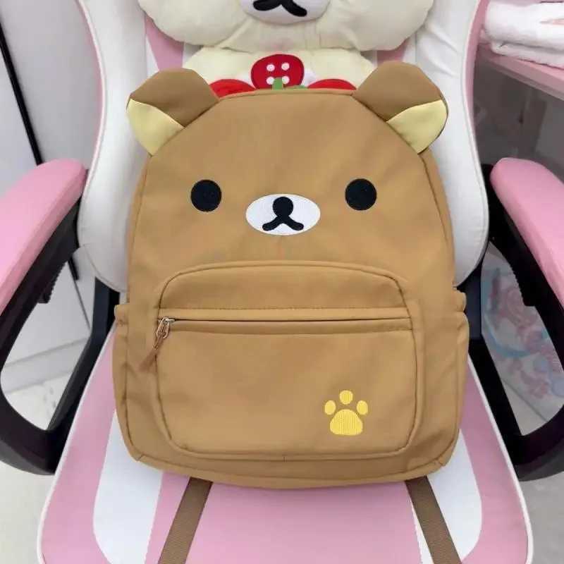 Cute Rilakkuma Backpack Anime Cartoon Embroidery Backpack Stylish Large-Capacity Student School Bag Nylon Multifunctional BagsW251113