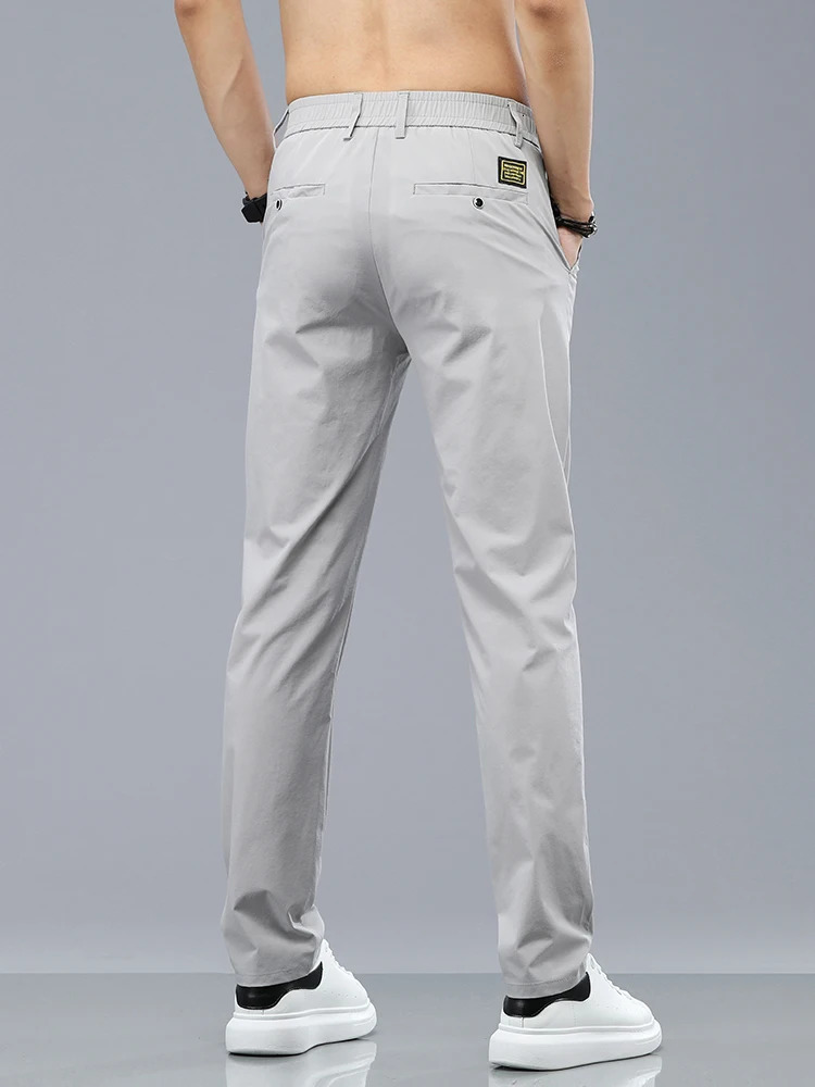Ice Silk Cool Summer Mens Casual Pants Ultra Thin Fashion Stretch Business Korean Trouser Clothing 250414Z