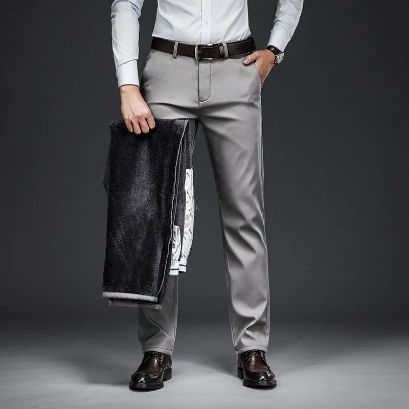 2024 winter mens straight stretch wool thickened warm brushed classic golf work black business casual 250414Z