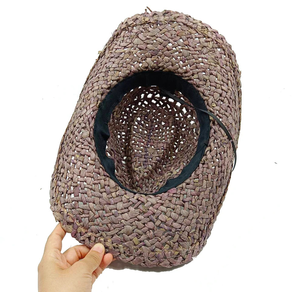 Corn husk material straw hat western cowboy hat spring and summer men and women Panama sun hat elegant cowboy straw hat 250407