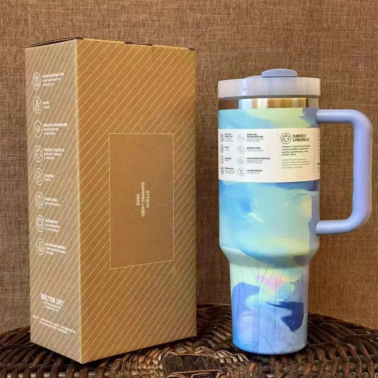 New Stainless Steel Vacuum Insulated Travel Mug 40ozLeak-Proof Tumbler with Straw for CarIced Coffee Cup for CampingPicnic C251114