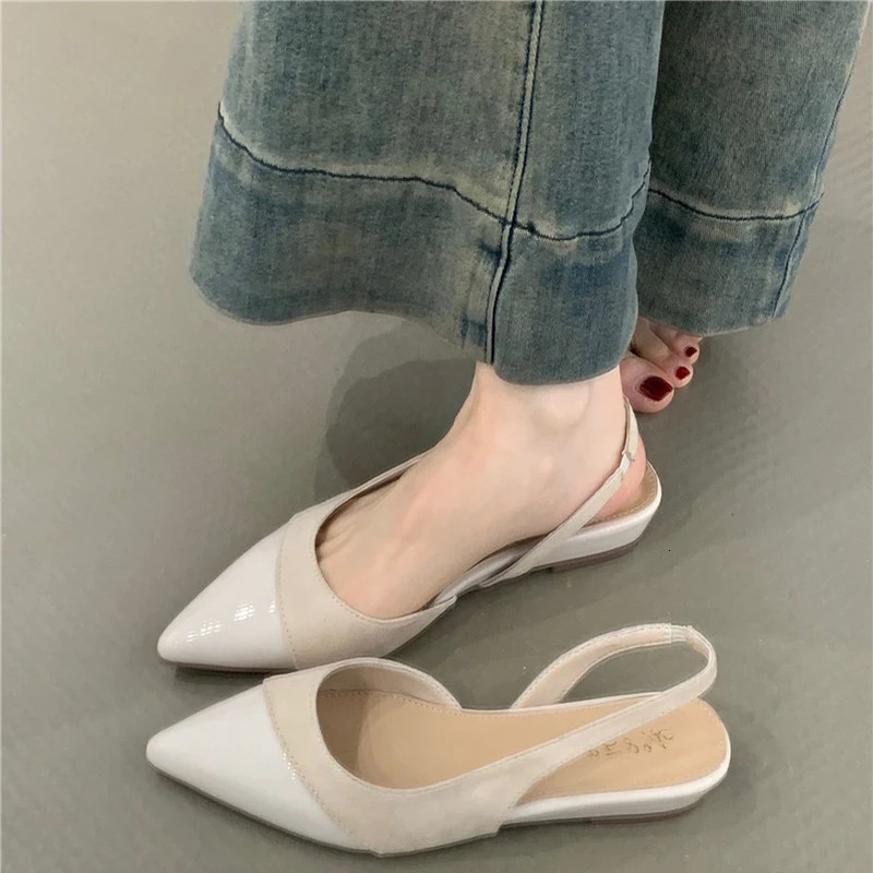 Summer Pointed Toe Womens Apartment Sandals Fashion Shallow Slip Single Back Mule Party Womens Clothing 250411