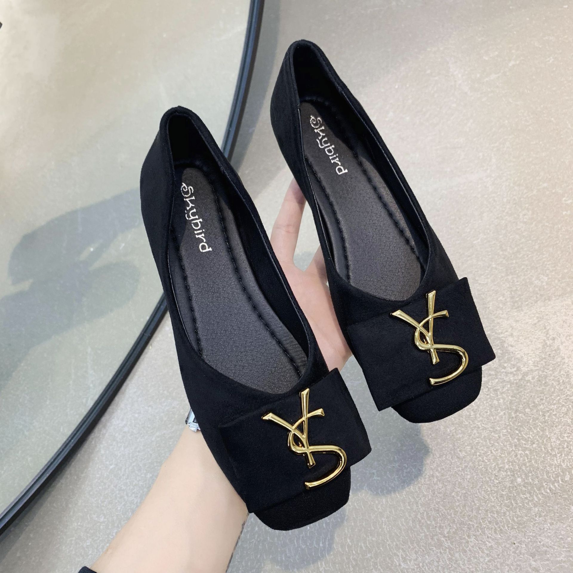 Flat bottomed slippers free Shipping Designer Square headed slippers One foot sandals Shallow women's single shoes 2025