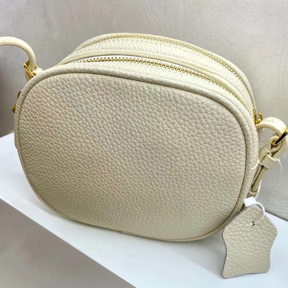 Women's Bags Genuine leather women's top layer cowhide crossbody simple and versatile small square grain surface double-layer mini round bag