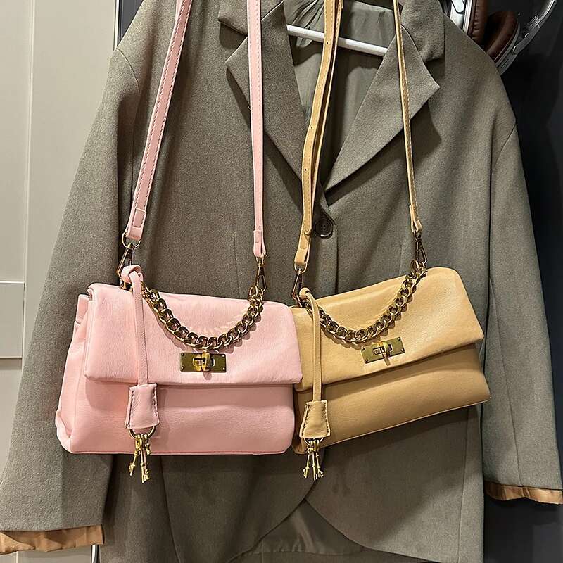 Vintage Crossbody Bag For Women - Solid Color Handbag With Designer Lettering & Commuter Style