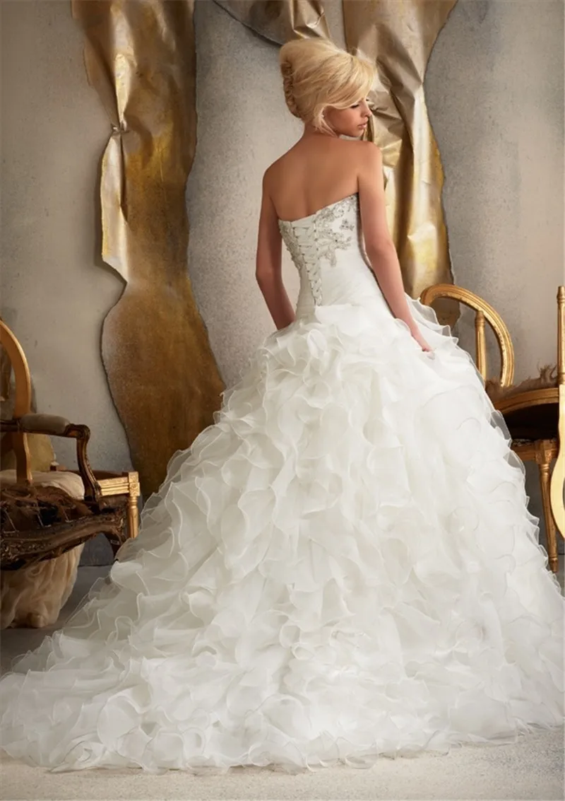 Cascading Ruffles Tiered Organza Wedding Dresses Lace Appliques Crystals Beaded Strapless Long Corset Bridal Gown Plus Size Formal Wear 2025 Vestido D