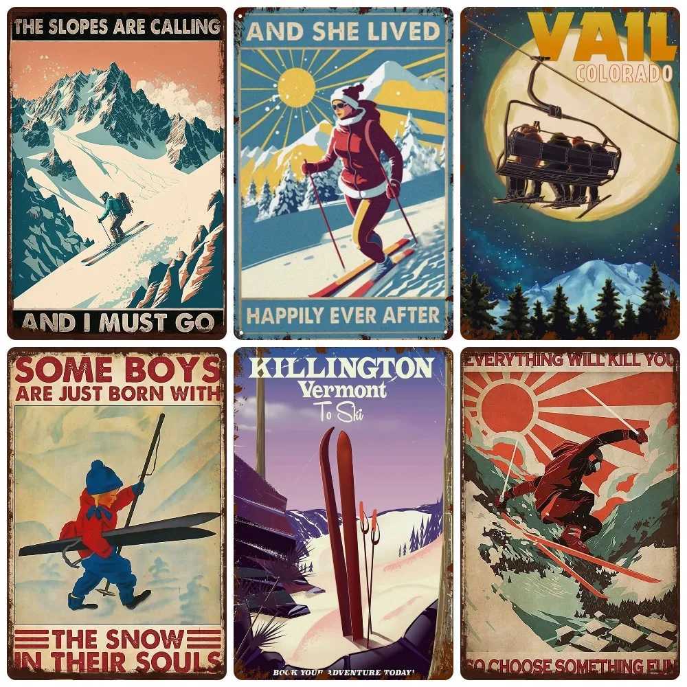 Vintage Ski Patrol Metal Poster Retro Apres Skiing Tin Sign Outdoor Winter Sports Ski Team Printing Decoration Plates WY262M251114