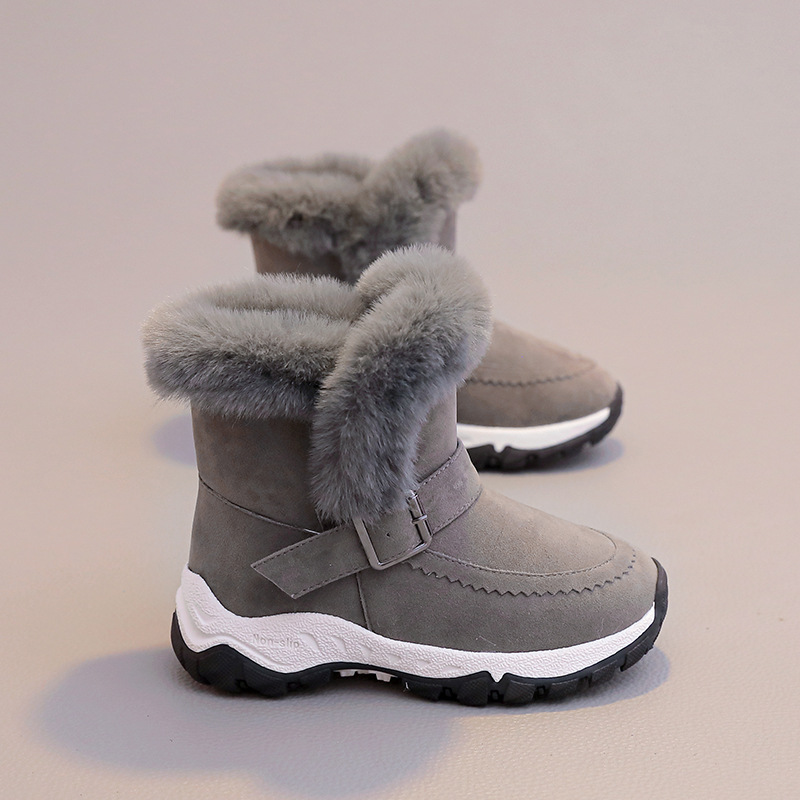 Children Snow Boots Baby Girls Shoes Pink Gray Warm Winter Plush Kids Snow Boots Non-slip Youth Toddler Boots Shoes Sizes 27 - 37 K0375