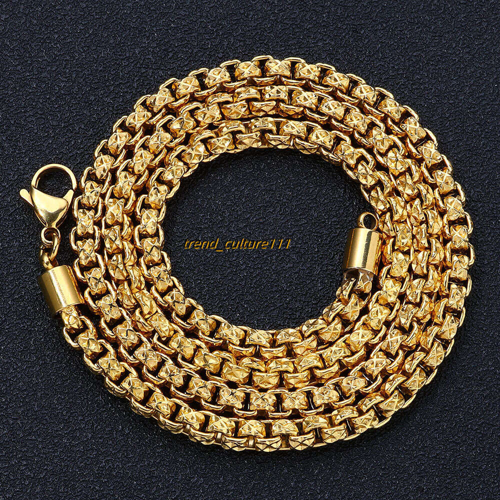 Stainless square pearl chain emed necklace trendy and versatile men's jewelry hip-hop titanium steel accessories