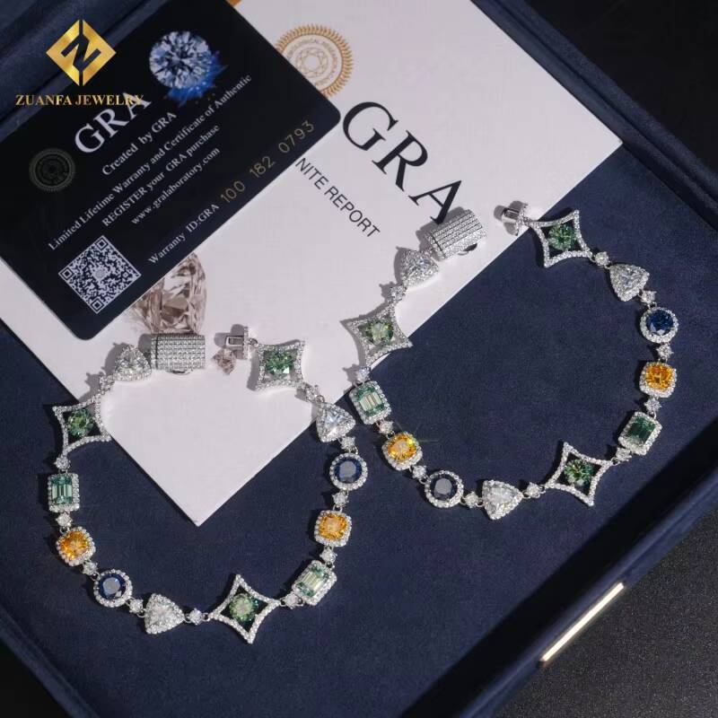 New Arrivals 925 Silver Moissanite Tennis Bracelet Mixed Fancy Cut Fashion Necklace Bracelet Color Moissanite Bracelet