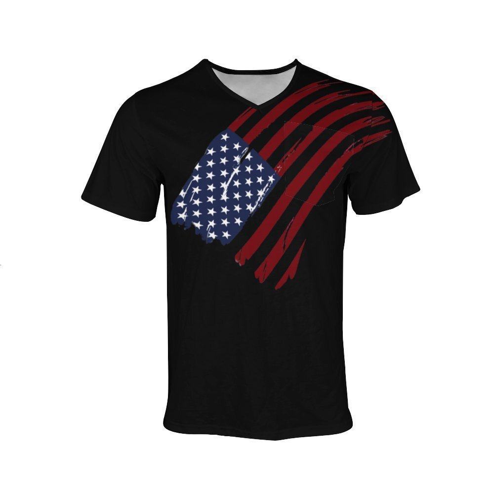 Chicken neck short sleeved men's summer US flag digital printed casual T-shirt