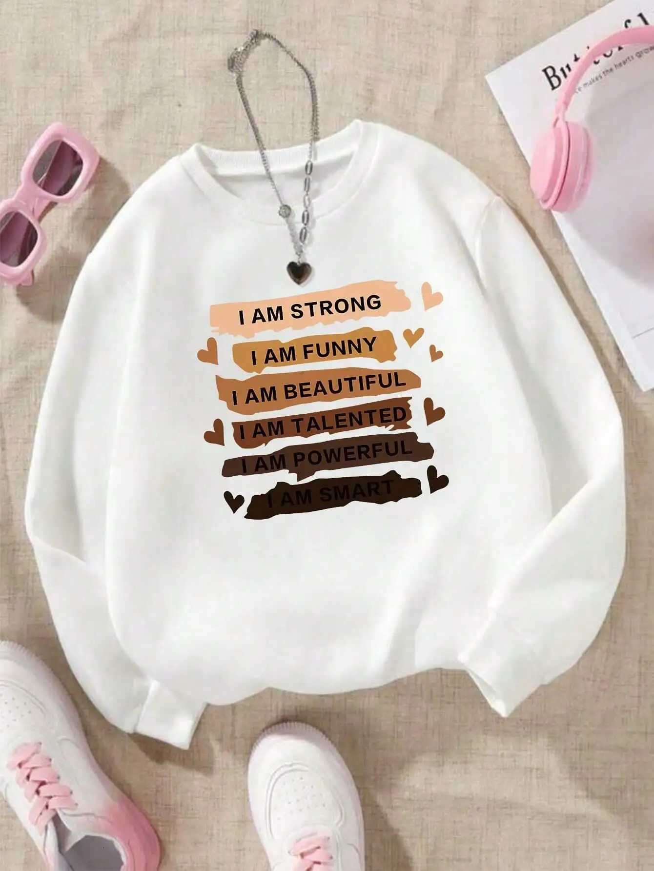 Casual and fashionable street womens sportswear with inspiring slogans printed to attract warm soft hoodies loose Oneck wool clothing 250414Z