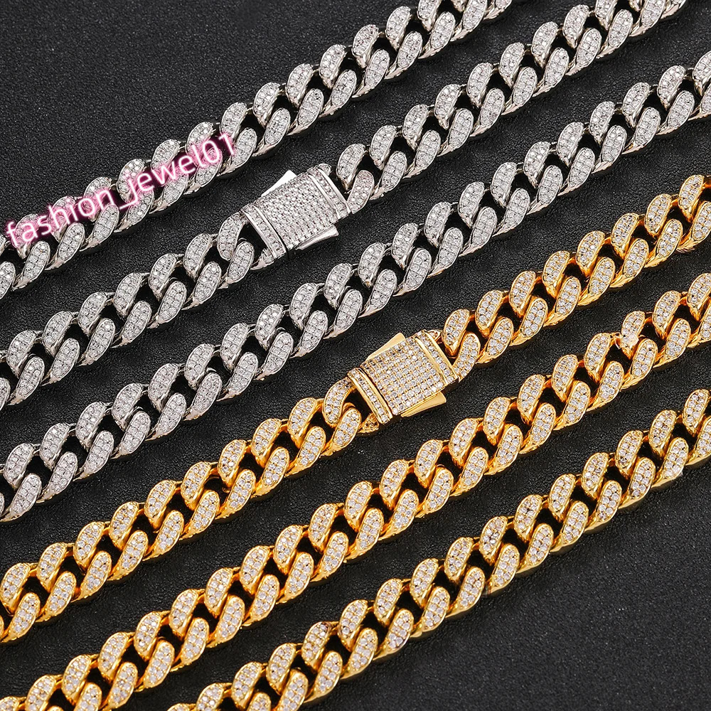 ESKEEM 12mm Hip Hop Jewelry Iced Cuban Link Chain Bling Brass CZ Cuban Choker For Women 2 Rows Necklace Plating White Gold