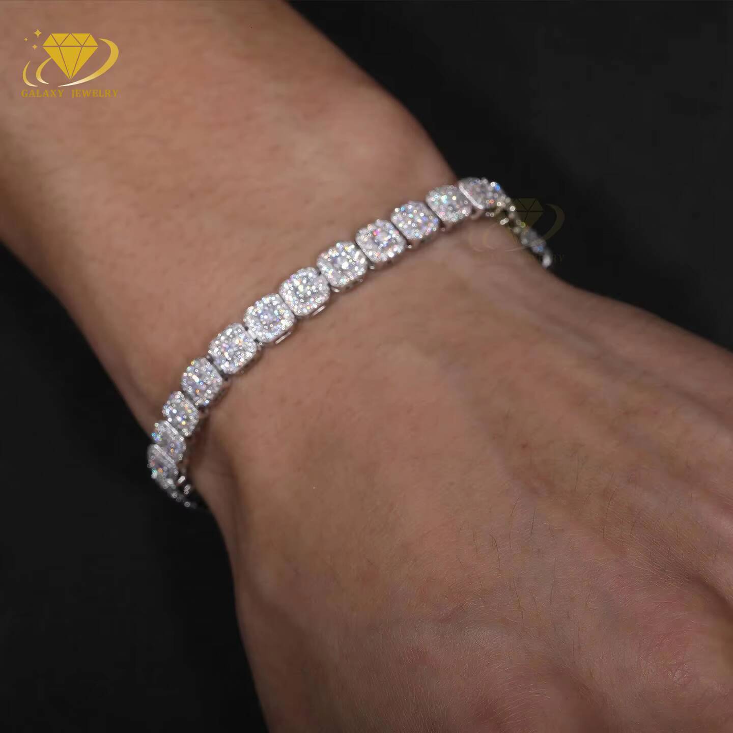 Fine 925 Pure Silver 12mm Iced Out VVS Moissanite Diamond Gold Plated Solitaire Cluster Tennis Chain Men Jewelry Hiphop Necklace