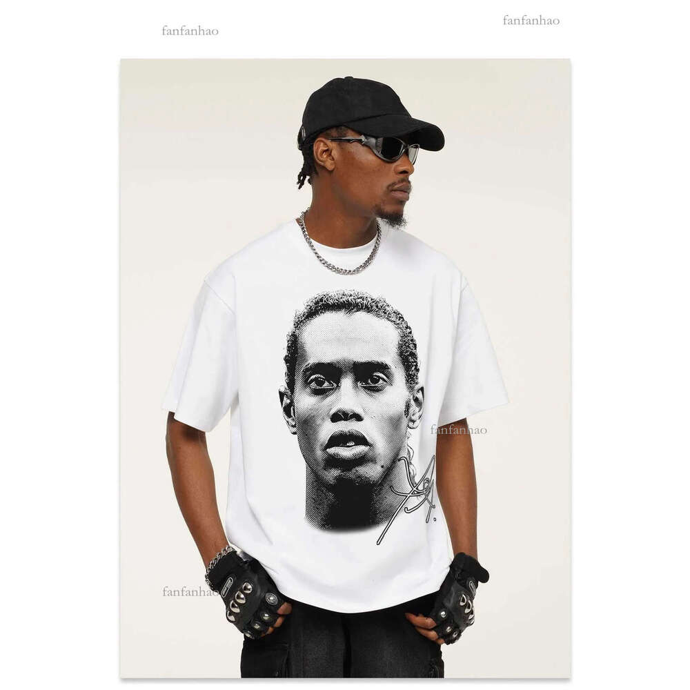 Ronaldinho Head Printed Short Sleeve Fashion Brand Crew-neck Cotton Casual Breathable High Quality Mens T-shirtT250509
