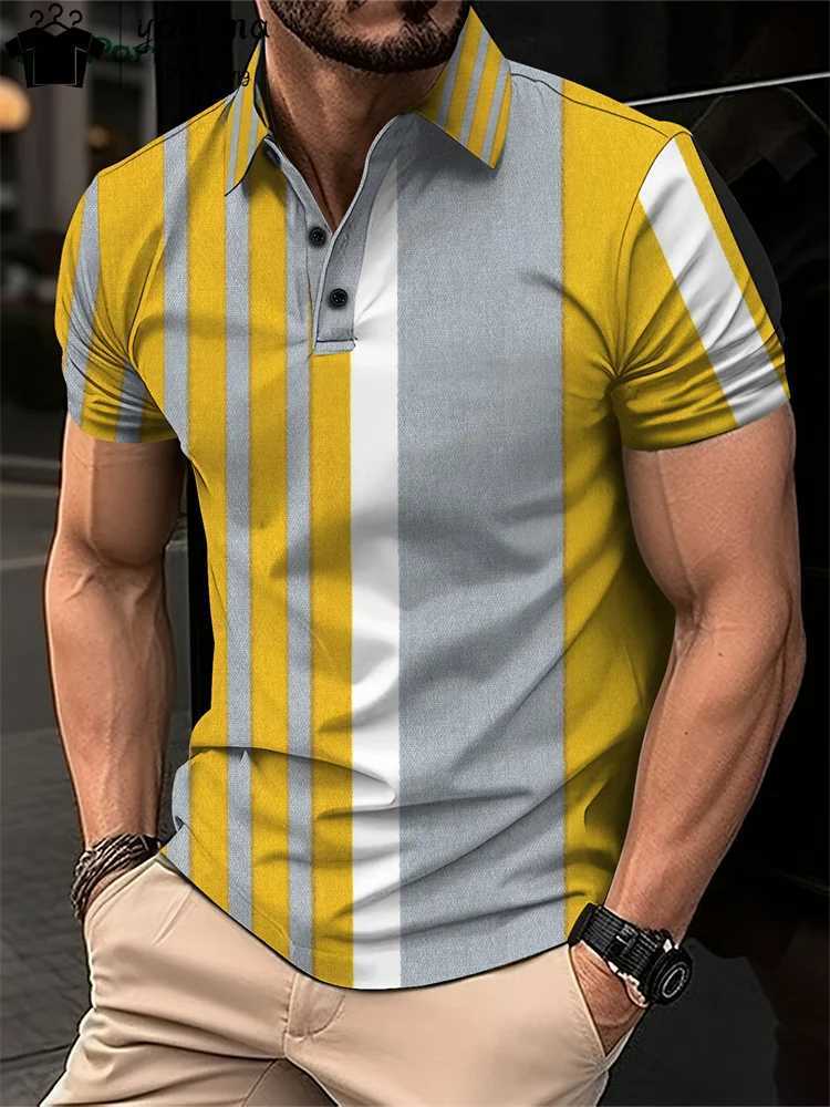 Simple striped printed mens shirt fashionable mens clothing designer mens T-shirt street collar mens polo shirt mens clothing 2024 W250414