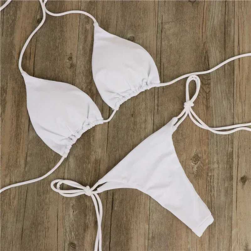 Sexy Thong Bikini Set Side Halter Tie Swimsuit Ladies Split Strap Adjustable Bandage Style Brazilian Swimwear WomenS Bikini SetW251113