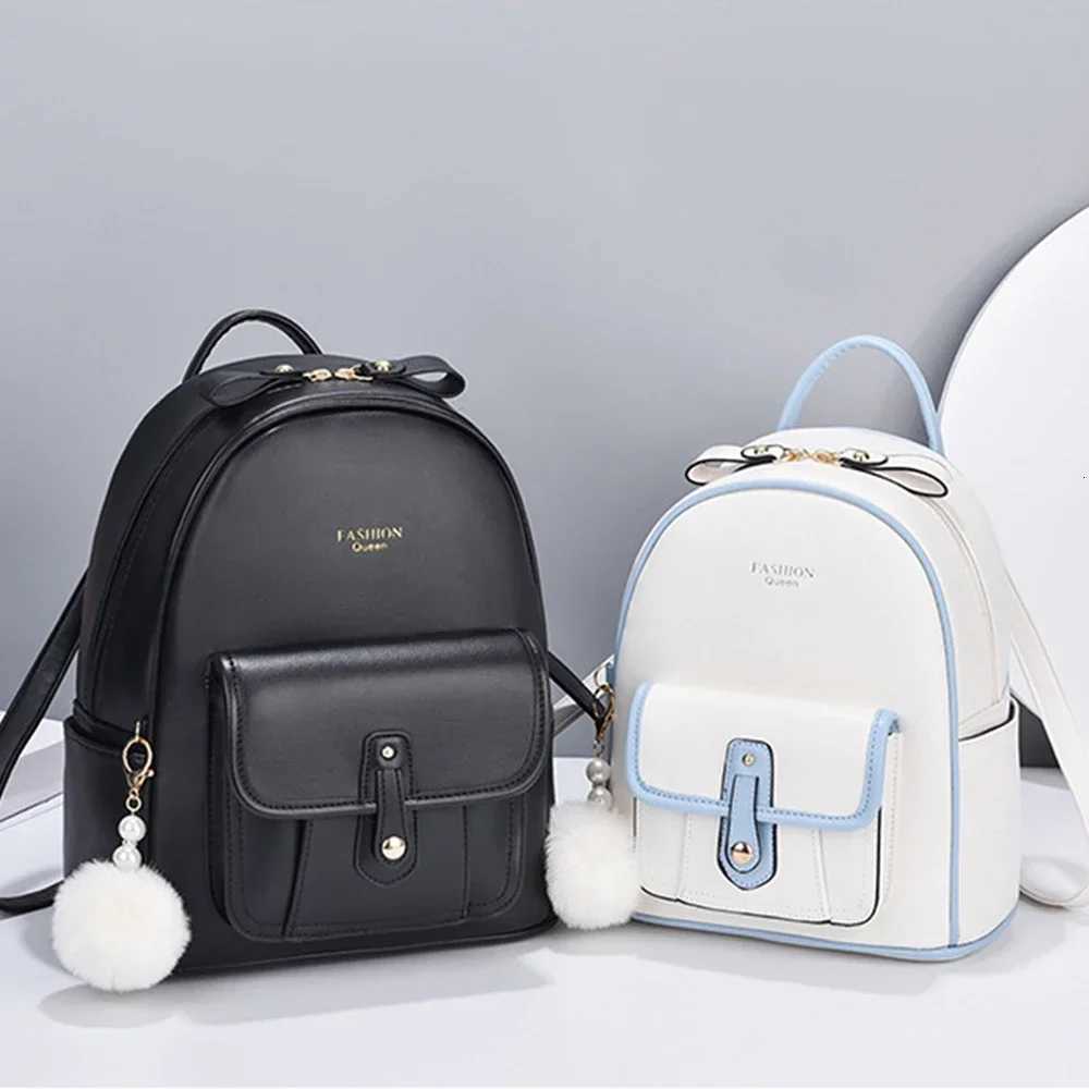 Simple Solid Color Pu Leather Shoulder Backpack Fashion Small Rucksack Cute Mini Travel Backpack Girl Teenager Leather BackpacksW251113