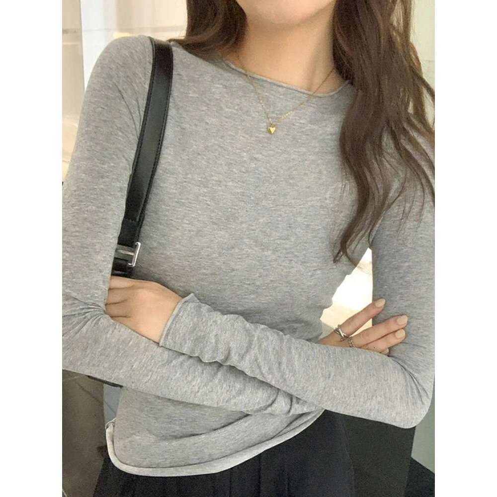 Spring Autumn T shirt Women Tops Solid Long Sleeve Ruched O Neck Tshirts Female Korean Casual Streetwear High Quality Base Tees