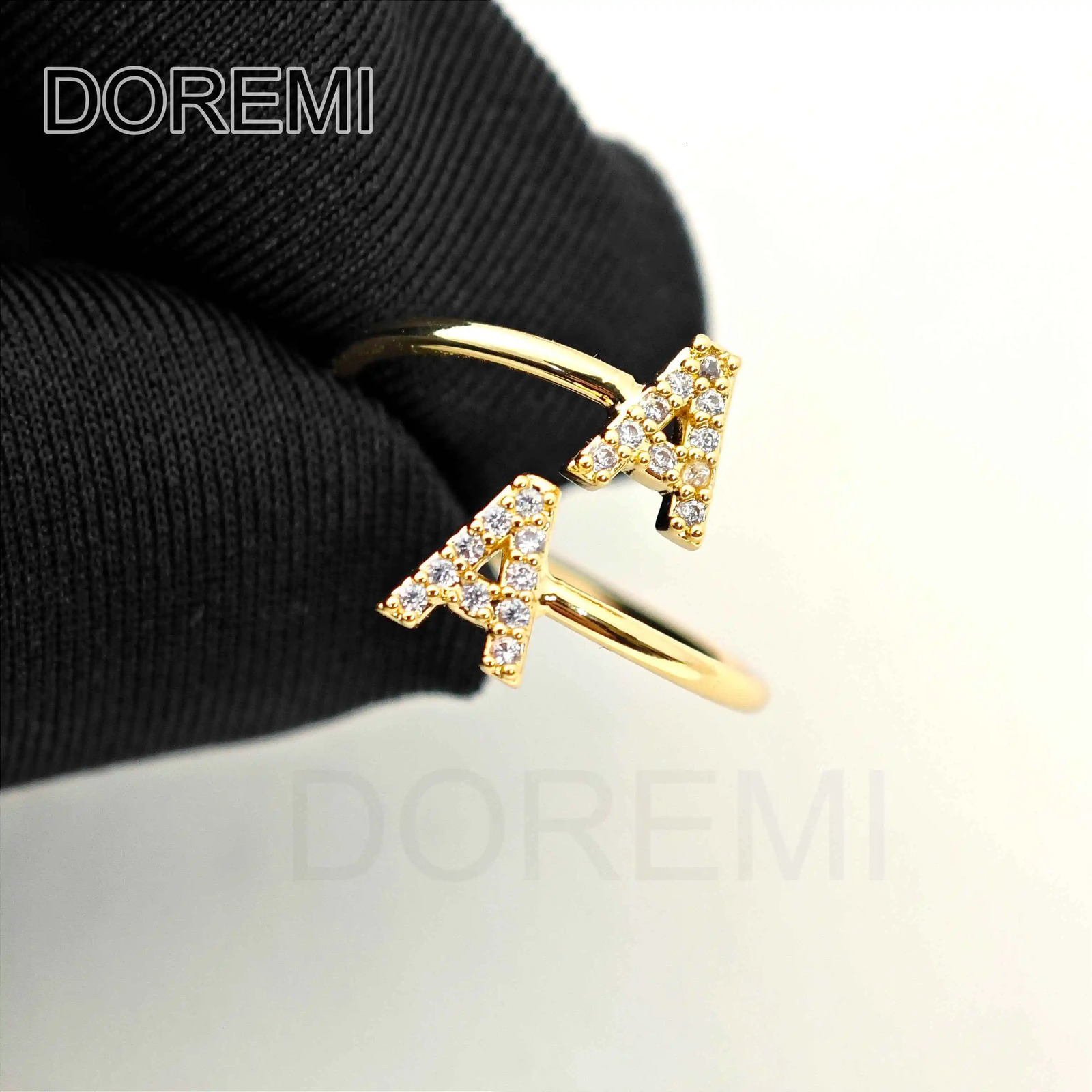 DOREMI Double Initial Letter White Zircon Letter Ring Custom Jewelry Initial Women Stagger Ring Gift Jewelry 250408