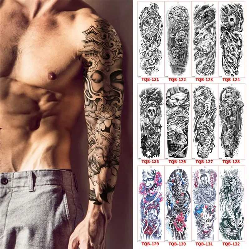 Big arm sleeve tattoo temporary tattoo sticker black rose design full flower arm body art big arm fake tattoo stickerXJ25414