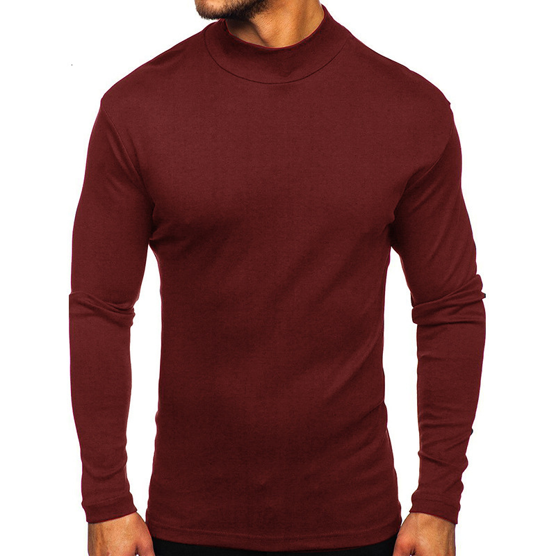 Autumn and winter high collar bottoming shirt long sleeve mens T-shirt middle collar clothes mens solid color thickened T-shirt