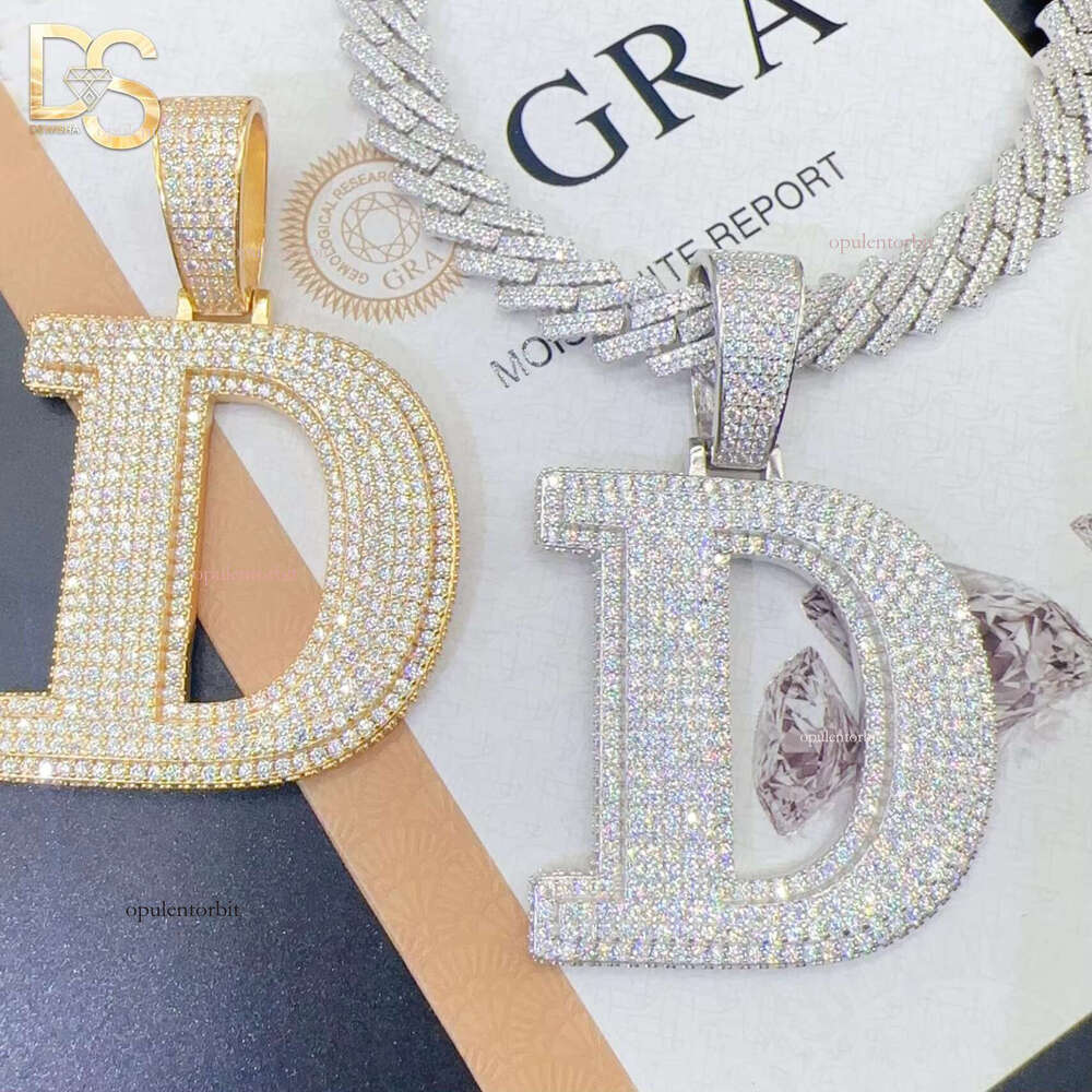 High quality chilled VVS Moissanite 14k gold and sier plated initial hip-hop letter D pendant