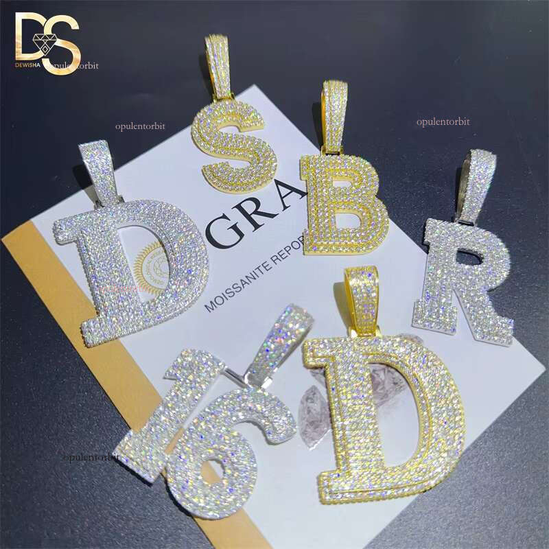 High quality chilled VVS Moissanite 14k gold and sier plated initial hip-hop letter D pendant