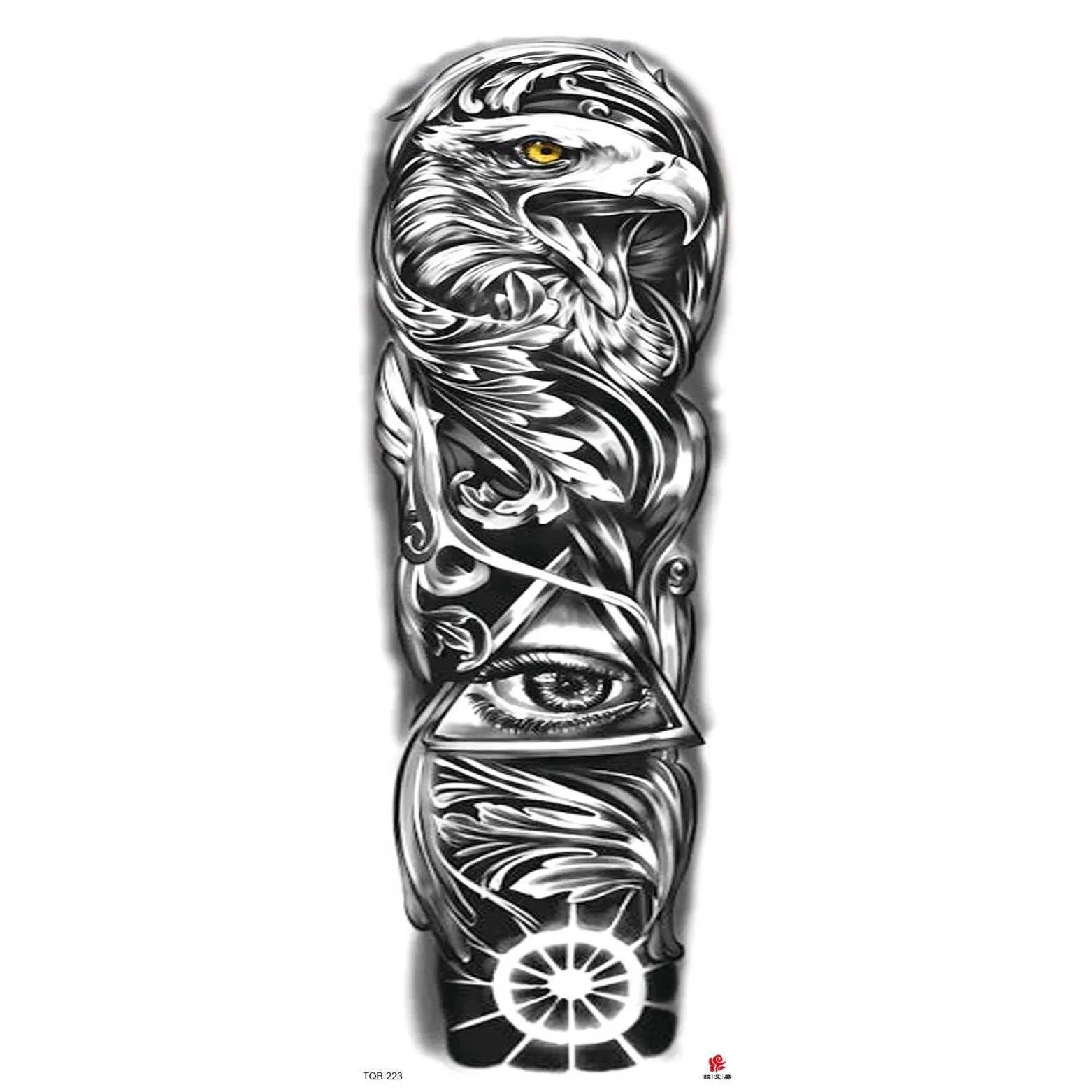 Full arm tattoo sticker with Jesus Virgin Crown and lion waterproof tattoo stickerXJ25414