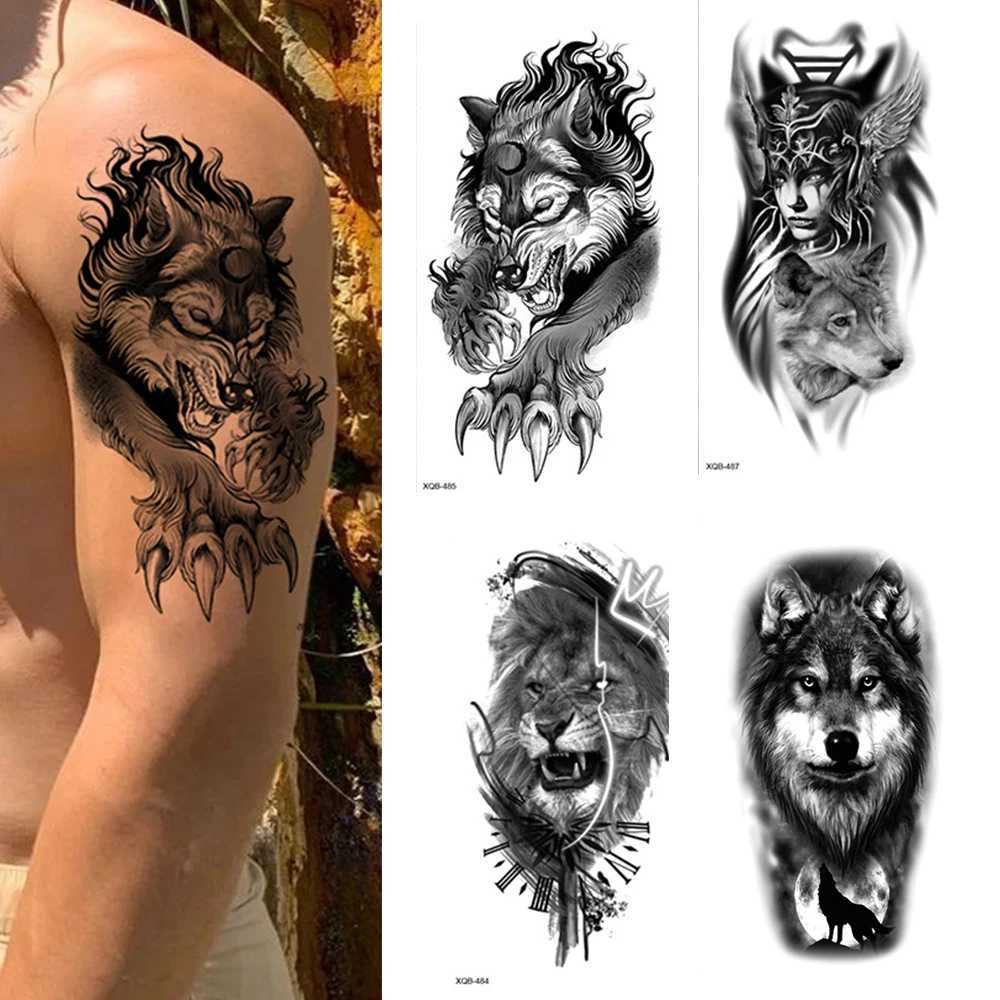 Waterproof temporary tattoo sticker forest lion bear flash male wolf crown flower body art arm fake female tattooXJ25414