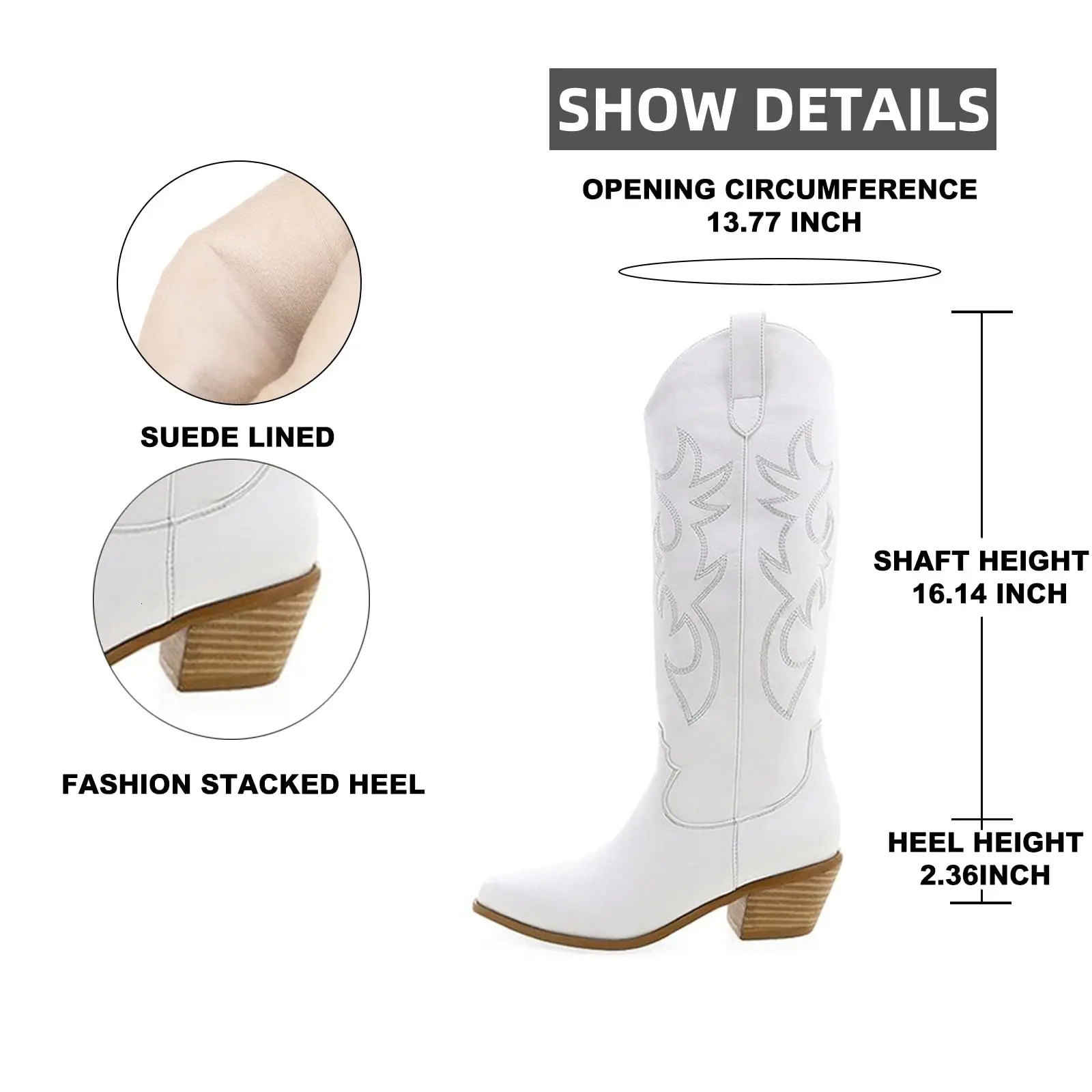 BONJOMARISA White Cowboy Cowgirls Western Boots Embroidery Fashion Women Knee-High Boots Autumn n womens Boots Shoes 250411