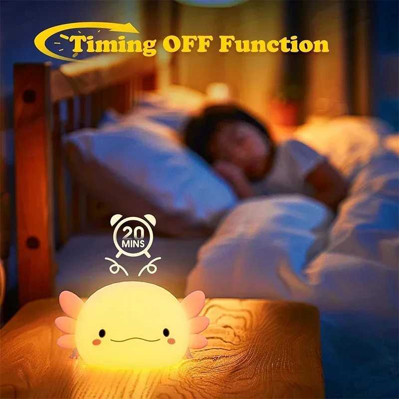 Cute Axolotl Night Light Silicone Nursery Sleeping Lamp Touch Control Nightlights USB Rechargeable Table Lamp for Baby Child M251114