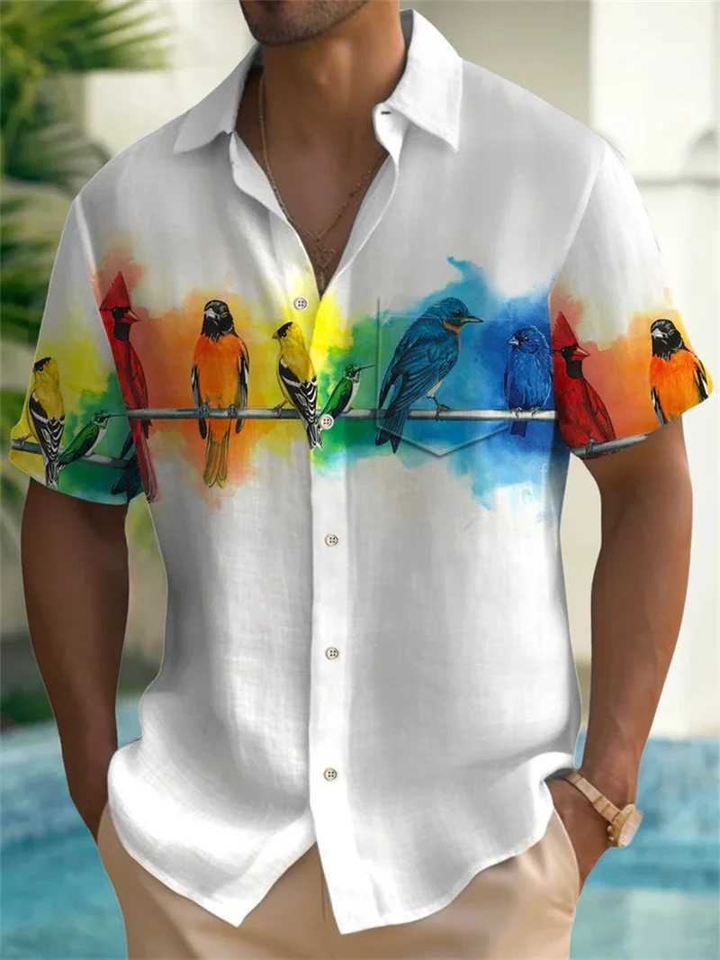2025 Mens Fashion Short Sleeve Button Summer High Quality 3D Printed Short Sleeve Top W250414